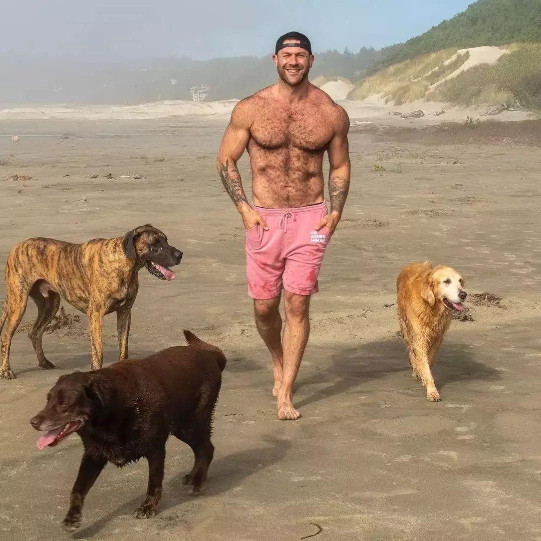 Lee Asher with some of his rescued dogs